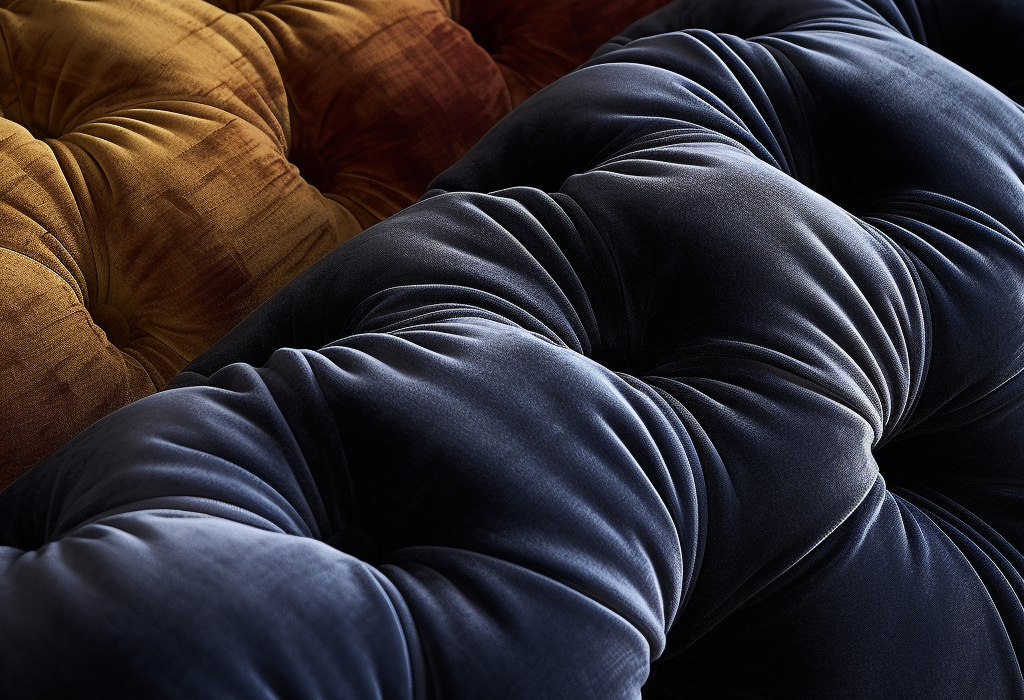 Close-up image showing distinctive deep button tufting of Chesterfield sofa bed