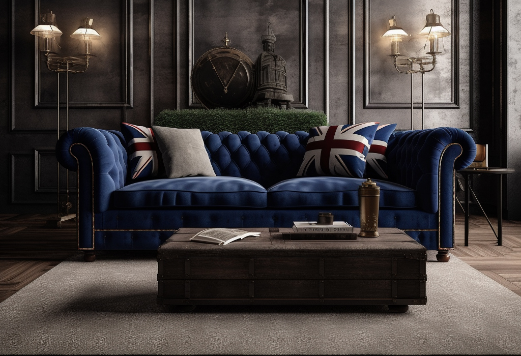 Velvet Blue Chesterfield sleeper sofa in a modern living room