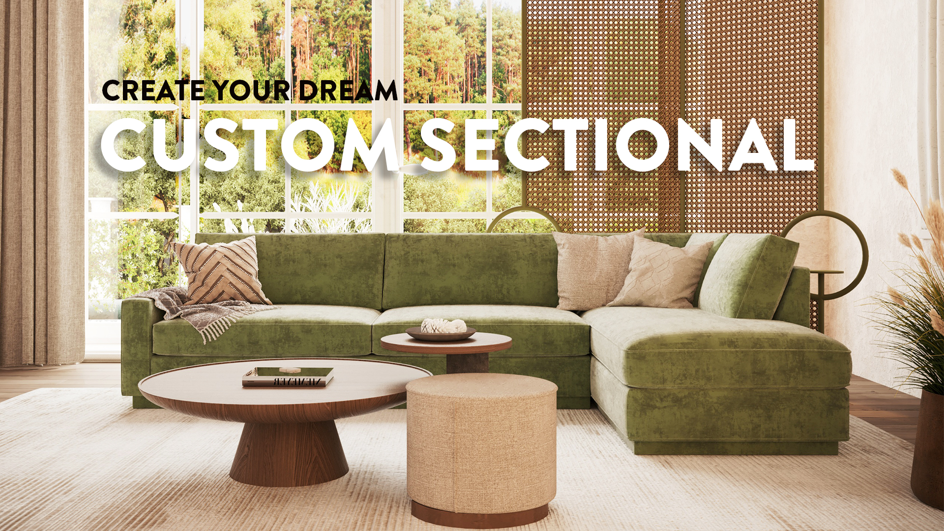 A customizable sectional sofa with various fabric options