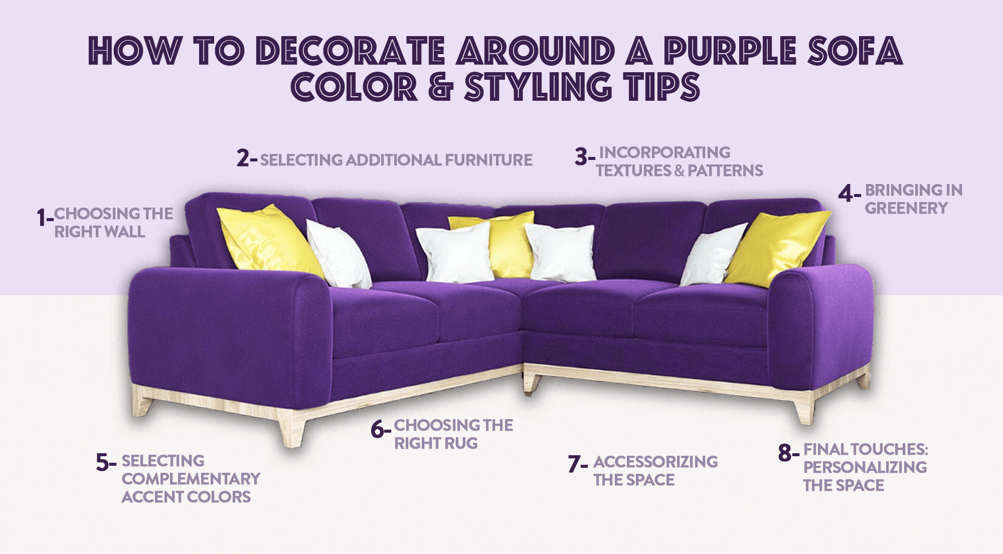 Purple sofa color styling tips